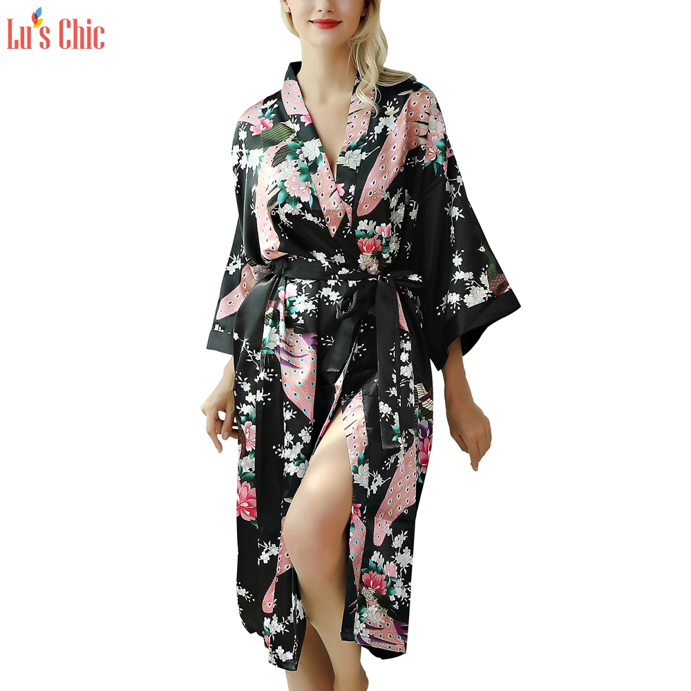 Women's Satin Silk Floral Robe - Lu's Chic
